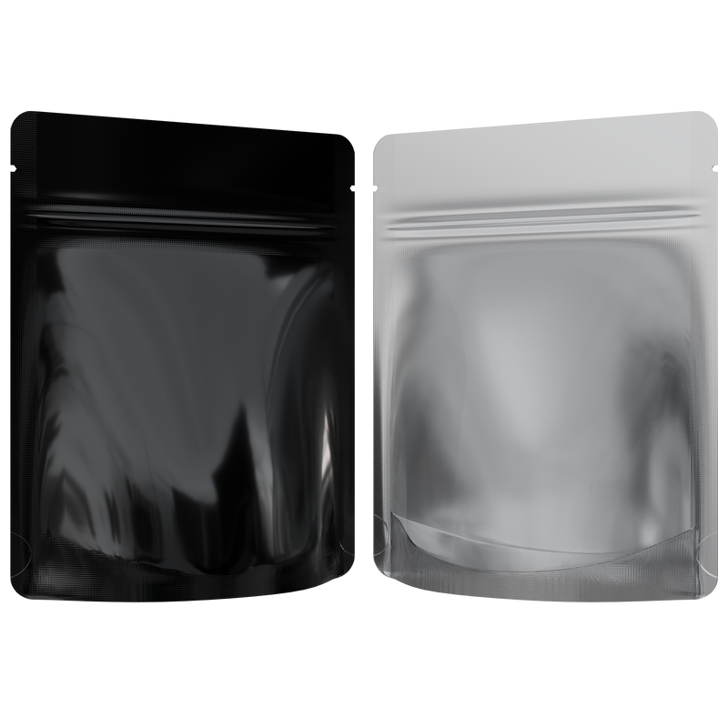 Gloss Black Vista Clear Translucent Transparent Dragon 3.5 g gram 1/8 ounce smell proof mylar bags by HIGHLOCK. Best thick wholesale bulk dispensary custom child resistant packaging 420 barrier bags tamper evident resealable large food storage near me nearby 4 x 5 rounded corners tear notches