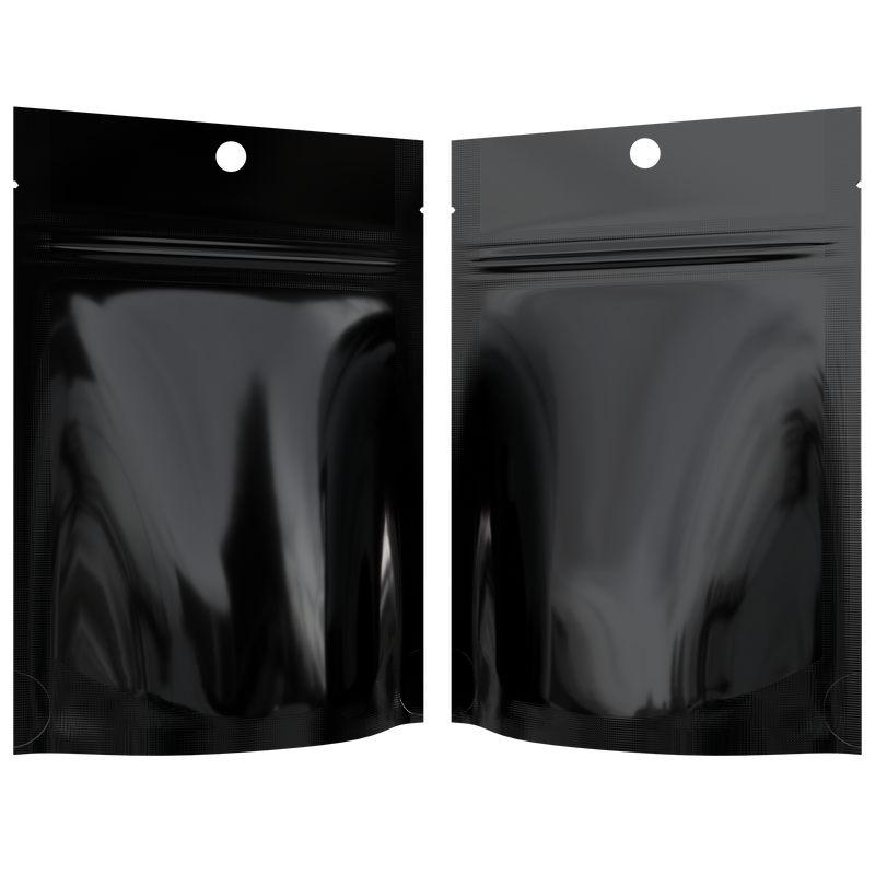 Gloss Black Opaque Dragon Chewer 3.5 g gram 1/8 ounce smell proof mylar bags by HIGHLOCK. Best thick wholesale bulk dispensary custom child resistant packaging 420 barrier bags tamper evident resealable large food storage 3x5 pouch gusset usa cheap 100 PACK hang hole