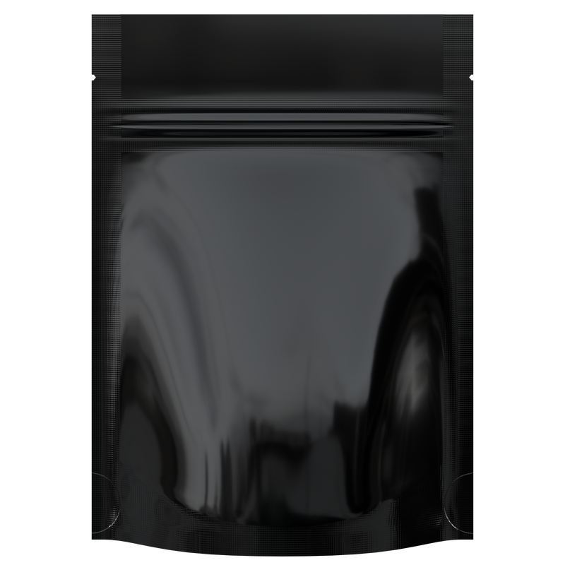 Gloss Black Opaque Dragon Chewer 3.5 g gram 1/8 ounce smell proof mylar bags by HIGHLOCK. Best thick wholesale bulk dispensary custom child resistant packaging 420 barrier bags tamper evident resealable large food storage baggies 3 x 5 100 PACK
