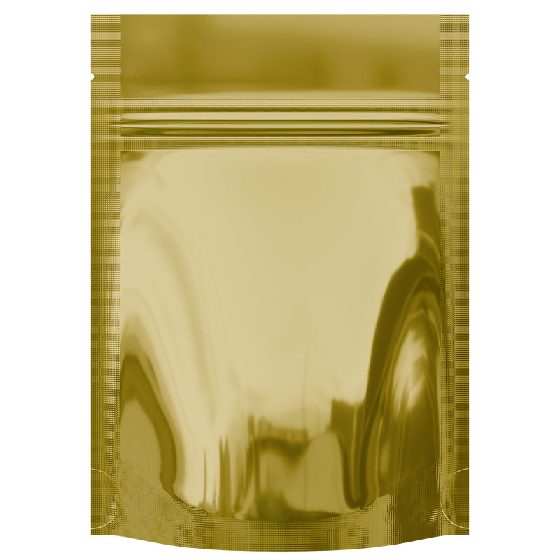 Gloss Gold Vista Clear Dragon Chewer 3.5 g gram 1/8 quarter ounce smell proof mylar bags by HIGHLOCK. Best thick wholesale bulk dispensary custom child resistant packaging 420 barrier bags tamper evident resealable large food storage heat sealable 3 x 5