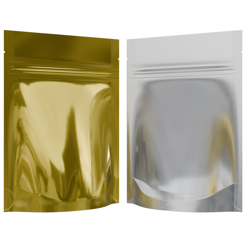 Gloss Gold Vista Clear Translucent Transparent Dragon 3.5 g gram 1/8 ounce smell proof mylar bags by HIGHLOCK. Best thick wholesale bulk dispensary custom child resistant packaging 420 barrier bags tamper evident resealable large food storage near me nearby 3 x 5