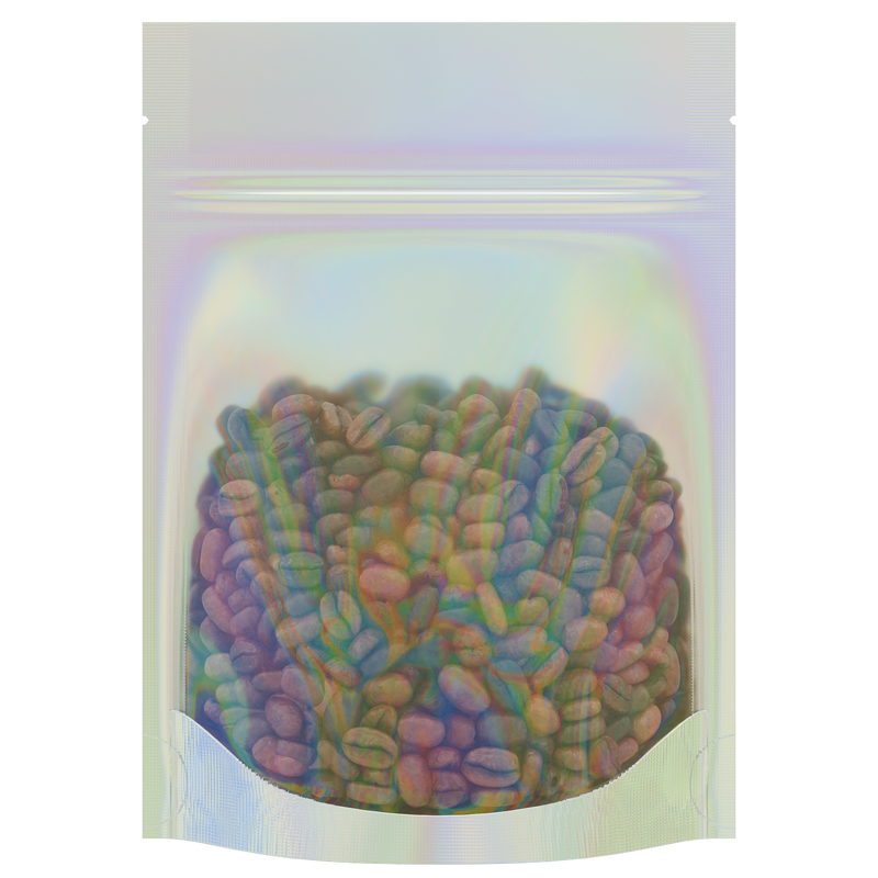 Gloss Holographic Vista Clear Translucent Transparent Dragon Chewer 3.5 g gram 1/8 ounce smell proof mylar bags by HIGHLOCK. Best thick wholesale bulk dispensary custom child resistant packaging 420 barrier bags tamper evident resealable large food storage baggies 3 x 5 100 PACK