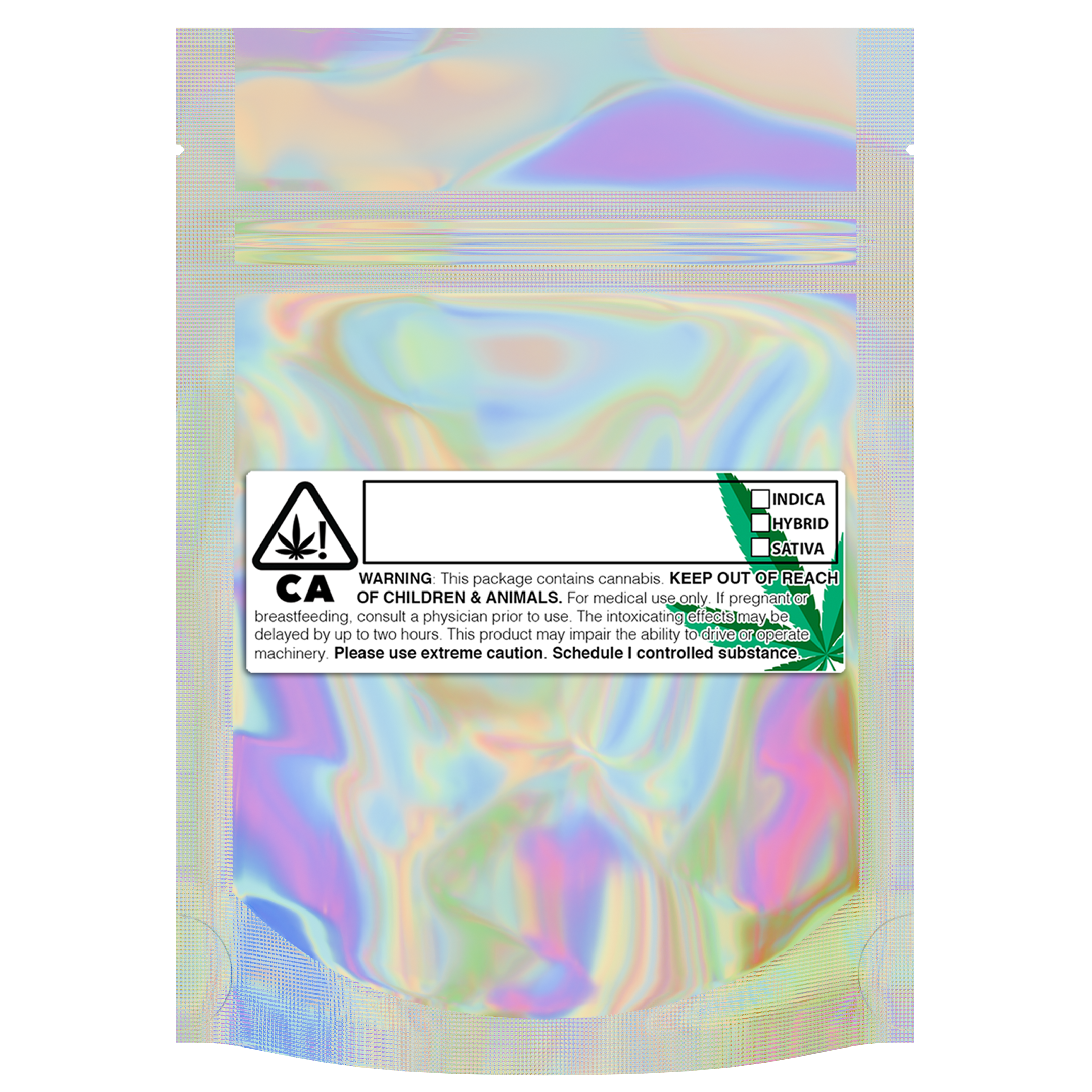 Gloss Holographic Vista Clear Translucent Transparent Dragon Chewer 3.5 g gram 1/8 ounce smell proof mylar bags by HIGHLOCK. Best thick wholesale bulk dispensary custom child resistant packaging 420 barrier bags tamper evident resealable large food storage baggies 3 x 5 strain cali custom stickers template generic free 3 x 1 logo 100 pack