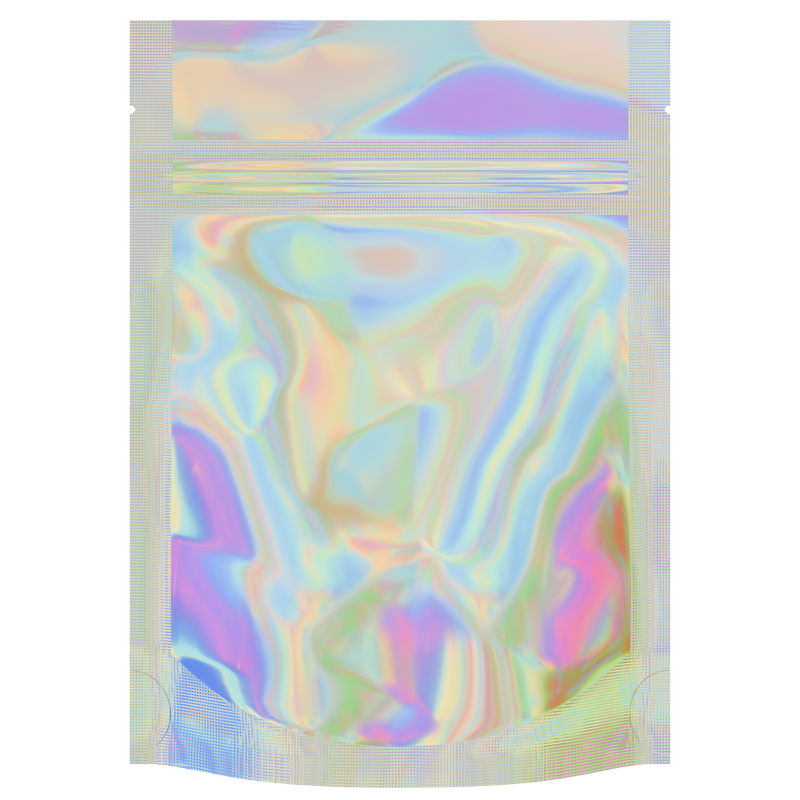 Gloss Holographic Vista Clear Dragon Chewer 3.5 g gram 1/8 quarter ounce smell proof mylar bags by HIGHLOCK. Best thick wholesale bulk dispensary custom child resistant packaging 420 barrier bags tamper evident resealable large food storage heat sealable 3 x 5 100 PACK