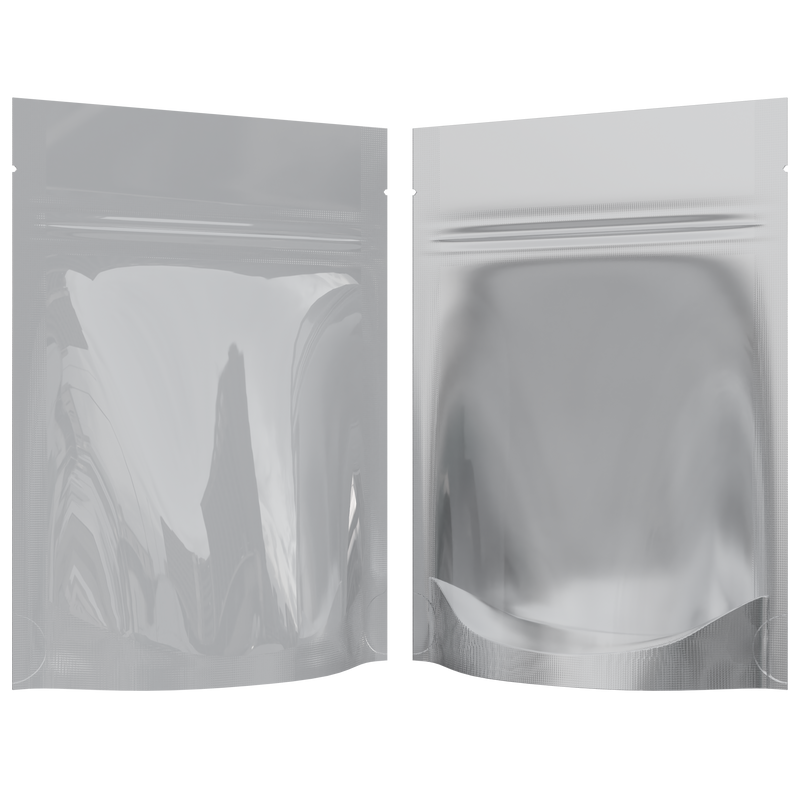 Gloss White Vista Clear Translucent Transparent Dragon Chewer 3.5 g gram 1/8 ounce smell proof mylar bags by HIGHLOCK. Best thick wholesale bulk dispensary custom child resistant packaging 420 barrier bags tamper evident resealable large food storage 3x5 pouch gusset usa cheap 100 PACK