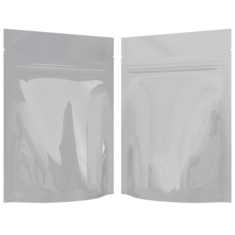 Gloss White Opaque Dragon Chewer 3.5 g gram 1/8 ounce smell proof mylar bags by HIGHLOCK. Best thick wholesale bulk dispensary custom child resistant packaging 420 barrier bags tamper evident resealable large food storage 3x5 pouch gusset usa cheap 100 PACK