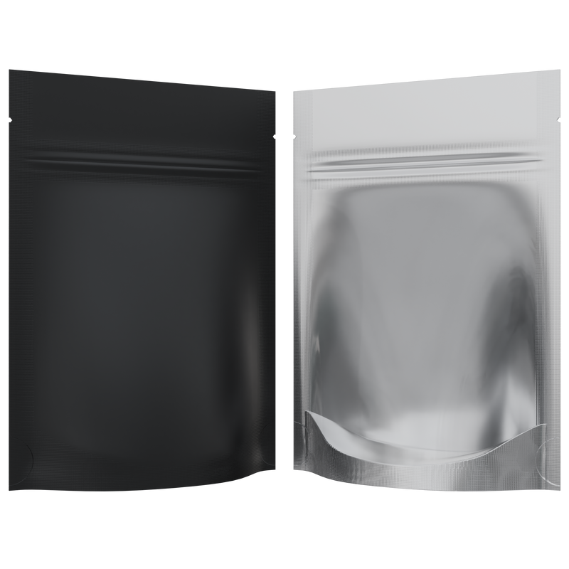 Matte Black Vista Clear Translucent Transparent Dragon Chewer 3.5 g gram 1/8 ounce smell proof mylar bags by HIGHLOCK. Best thick wholesale bulk dispensary custom child resistant packaging 420 barrier bags tamper evident resealable large food storage 3x5 pouch gusset usa cheap 100 PACK