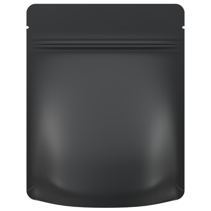 Matte Black Opaque Dragon Chewer 3.5 g gram 1/8 ounce smell proof mylar bags by HIGHLOCK. Best thick wholesale bulk dispensary custom child resistant packaging 420 barrier bags tamper evident resealable large food storage baggies 4 x 5 rounded corners tear notches