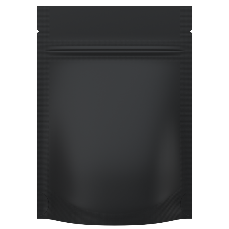 Matte Black Opaque Dragon Chewer 3.5 g gram 1/8 quarter ounce smell proof mylar bags by HIGHLOCK. Best thick wholesale bulk dispensary custom child resistant packaging 420 barrier bags tamper evident resealable large food storage heat sealable 3 x 5
