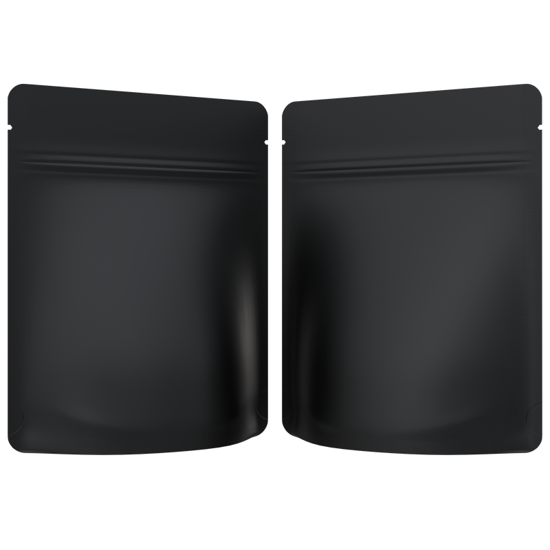 Matte Black Opaque Dragon 3.5 g gram 1/8 ounce smell proof mylar bags by HIGHLOCK. Best thick wholesale bulk dispensary custom child resistant packaging 420 barrier bags tamper evident resealable large food storage near me nearby 4 x 5 rounded corners tear notches