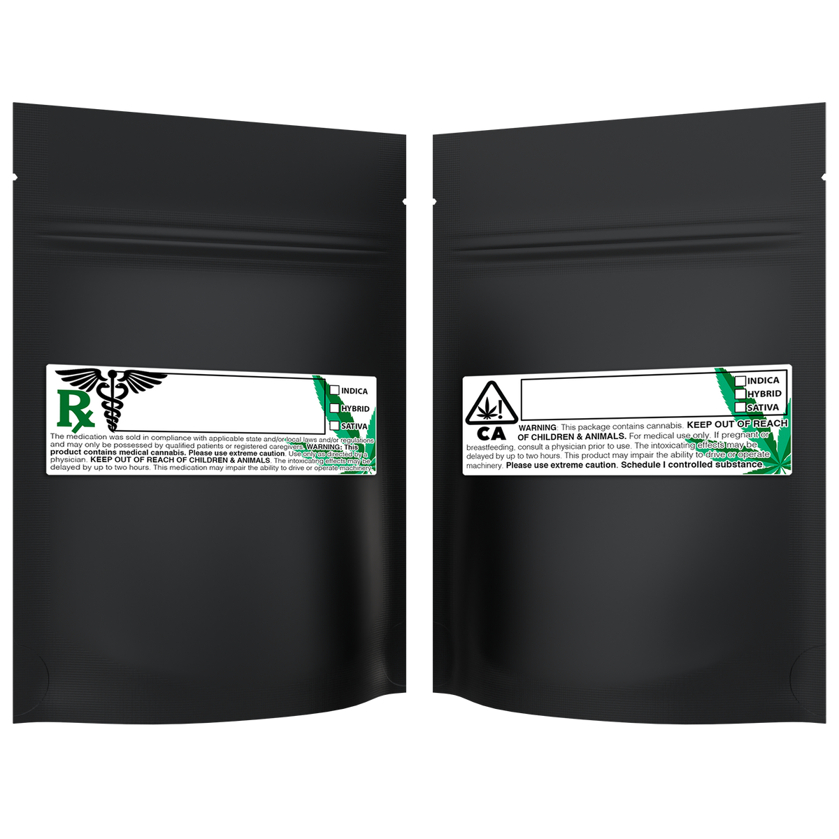 1/8 Ounce Matte Black & Matte Black Mylar Bags + Labels