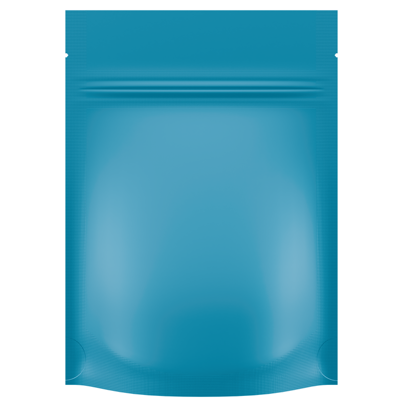 Matte Blue Opaque Dragon Chewer 3.5 g gram 1/8 ounce smell proof mylar bags by HIGHLOCK. Best thick wholesale bulk dispensary custom child resistant packaging 420 barrier bags tamper evident resealable large food storage baggies 3 x 5 100 PACK