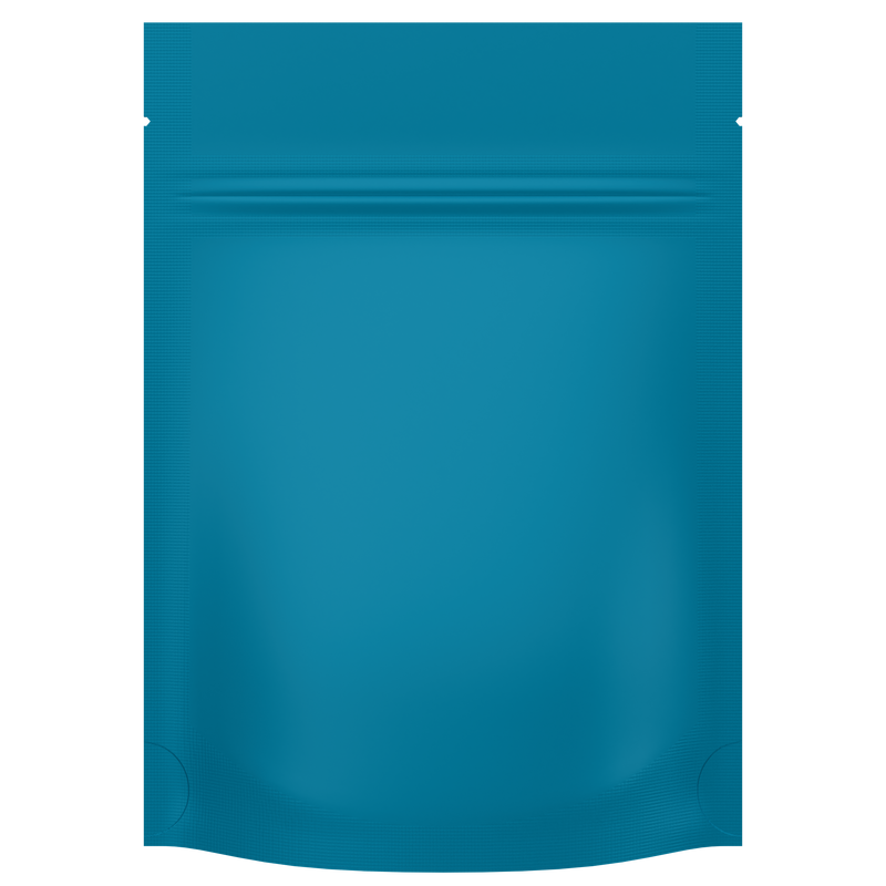 Matte Blue Opaque Dragon Chewer 3.5 g gram 1/8 quarter ounce smell proof mylar bags by HIGHLOCK. Best thick wholesale bulk dispensary custom child resistant packaging 420 barrier bags tamper evident resealable large food storage heat sealable 3 x 5 100 PACK