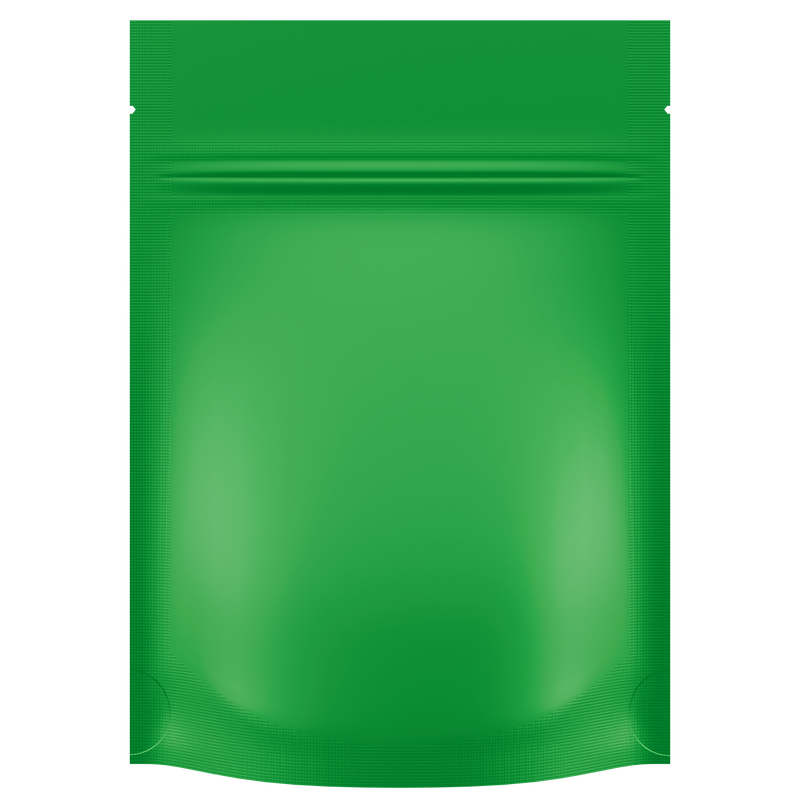 Matte Green Opaque Dragon Chewer 3.5 g gram 1/8 ounce smell proof mylar bags by HIGHLOCK. Best thick wholesale bulk dispensary custom child resistant packaging 420 barrier bags tamper evident resealable large food storage baggies 3 x 5 100 PACK