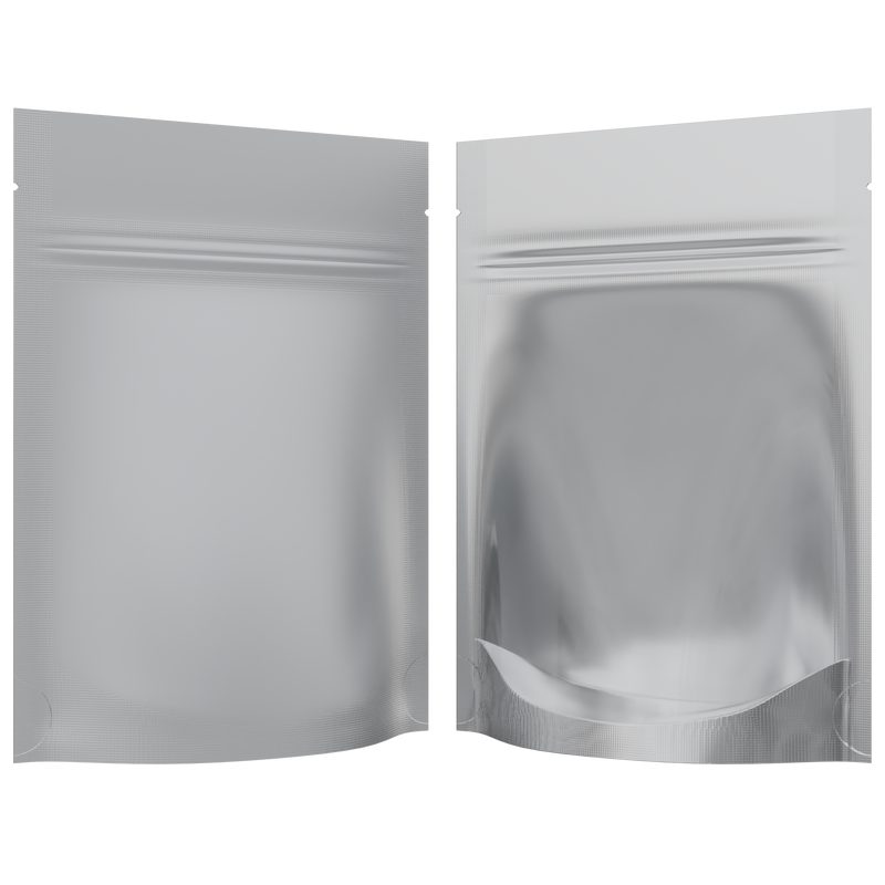 Matte White Vista Clear Translucent Transparent Dragon Chewer 3.5 g gram 1/8 ounce smell proof mylar bags by HIGHLOCK. Best thick wholesale bulk dispensary custom child resistant packaging 420 barrier bags tamper evident resealable large food storage 3x5 pouch gusset usa cheap 100 PACK