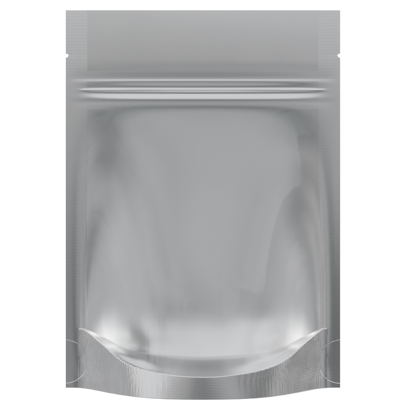 Matte White Vista Clear Dragon Chewer 3.5 g gram 1/8 smell proof mylar bags by HIGHLOCK. Best thick wholesale bulk dispensary custom child resistant packaging 420 barrier bags tamper evident resealable large food storage heat sealable tear notches 3 x 5 100 PACK