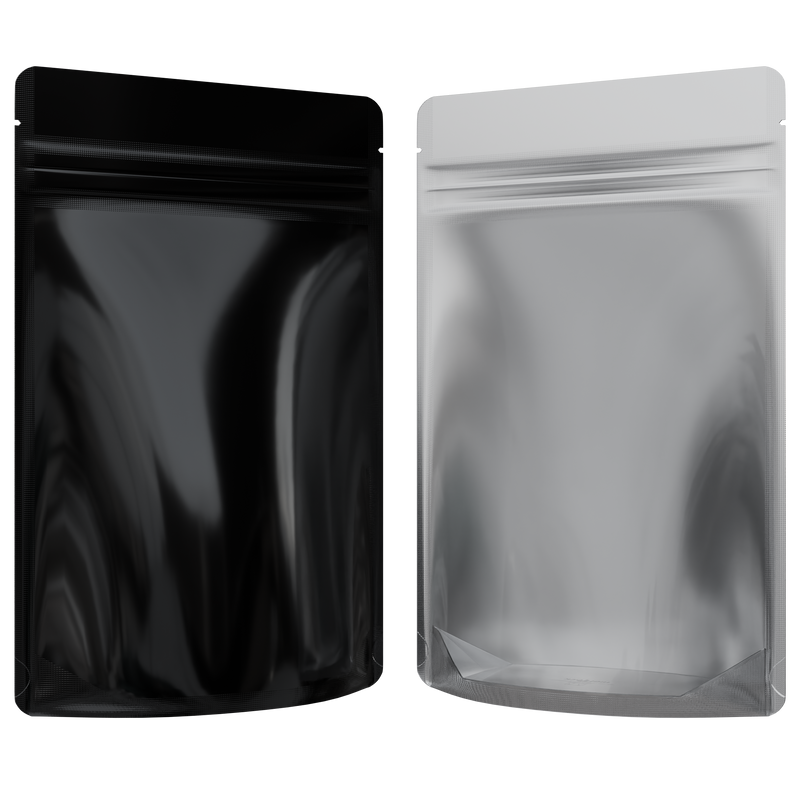 1 Ounce CR Exit Bags Gloss Black / Clear - Tear Notch Mylar Bags - Child Resistant - (1,000 qty.)