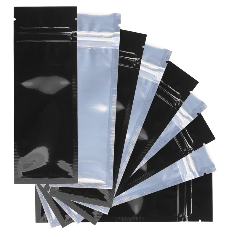 Pre Roll Disposable Top Zipper Gloss Black & Gloss Clear Mylar Bags 2.16" x 6" - (1000 qty.)