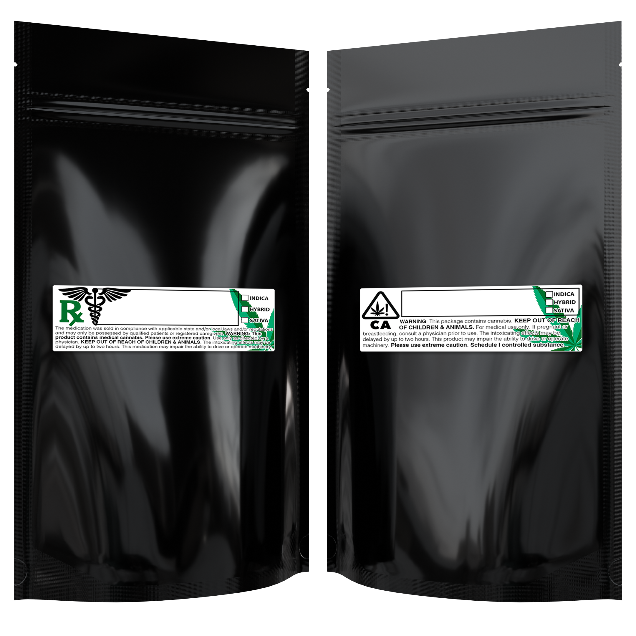 1/2 Ounce Gloss Black & Gloss Black Mylar Bags + Labels - (100 qty.) - Dragon Chewer