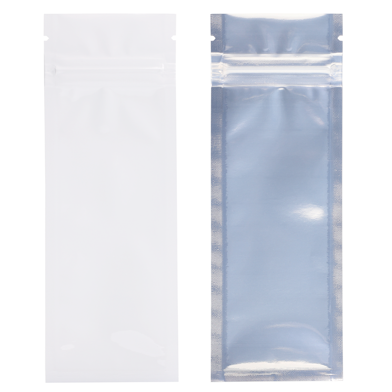 Pre Roll Disposable Top Zipper Gloss White & Gloss Clear Mylar Bags 2.16" x 6" - (1000 qty.)