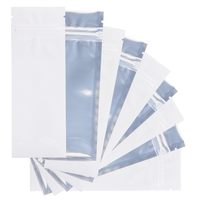 Pre Roll Disposable Top Zipper Gloss White & Gloss Clear Mylar Bags 2.16" x 6" - (1000 qty.)