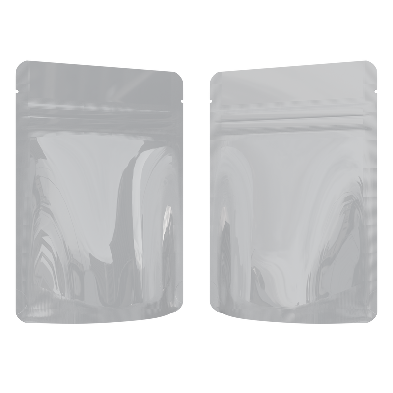 1/8th Ounce 3.5g CR Exit Bags Gloss White Opaque Mylar Bags - Tear Notch Mylar Bags - Child Resistant - (1,000 qty.)