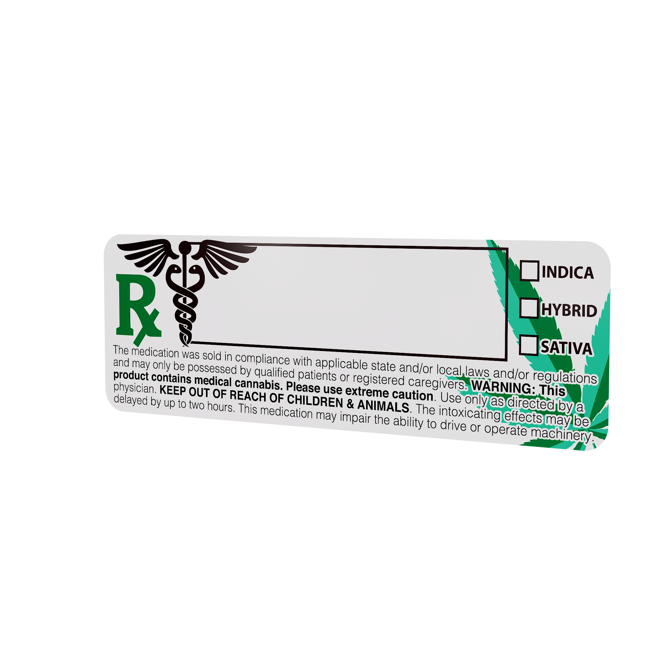 Generic V2 Cannabis Rx Compliant Marijuana Strain Warning Labels (1,000 qty.)