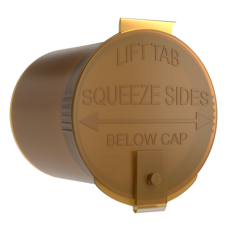 Gold 6 dram latch top pop top child resistant container bottle vial 8 4 dr wholesale packaging smell proof supplies dragon chewer template die diagram size bulk 1 gram 1g CR squeeze top airtight highlock HL nearby near me vial bottle sizes cap small
