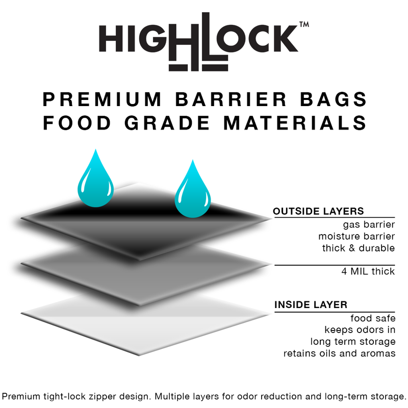 Large Black Dragon Chewer 28g ounce smell proof mylar bags by HIGHLOCK. Best thick wholesale bulk dispensary custom child resistant packaging 420 barrier bags tamper evident resealable large food storage heat sealable tear notches plastic baggies 50 pack 6x9x2