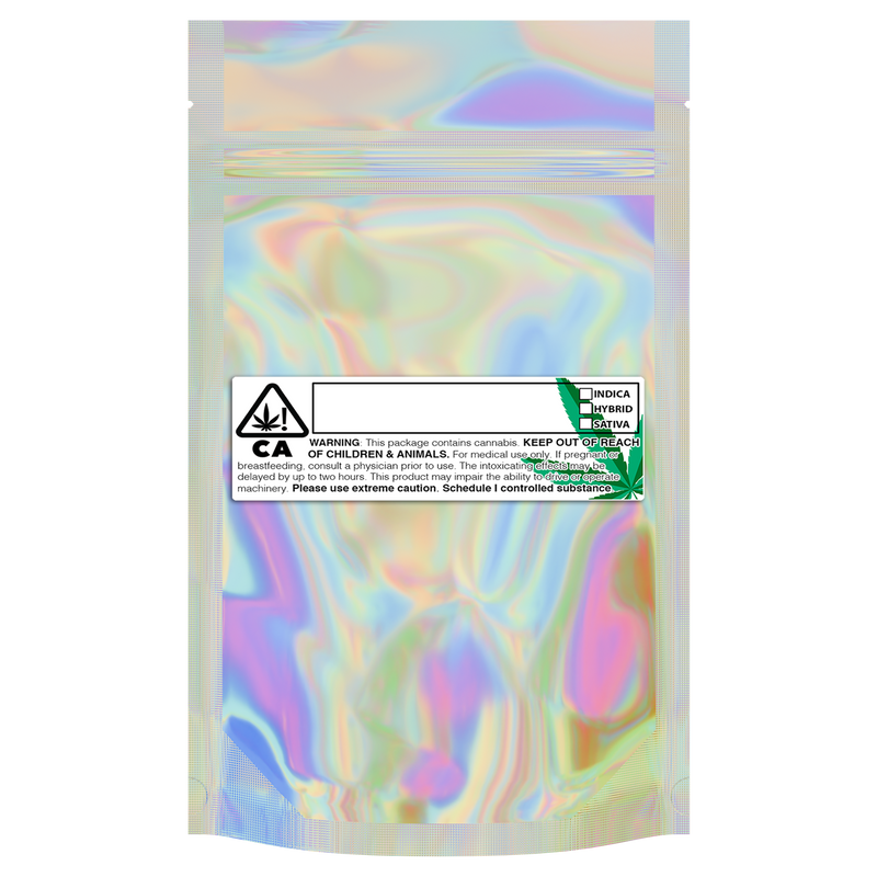 1/4 Ounce Gloss Holographic & Clear Mylar Bags + Labels - (100 qty.)