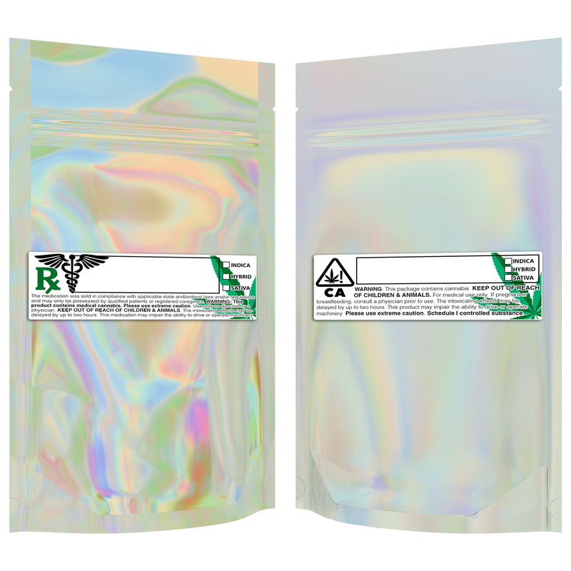 1/4 Ounce Gloss Holographic & Clear Mylar Bags + Labels - (100 qty.)