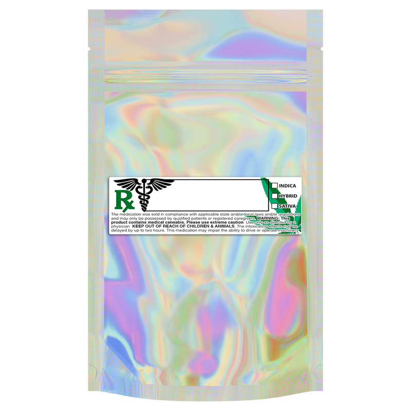 1/4 Ounce Gloss Holographic & Clear Mylar Bags + Labels - (100 qty.)