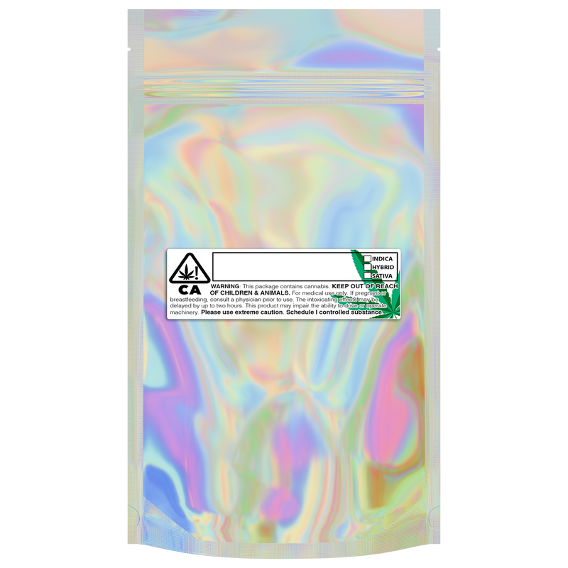 1/2 Ounce Gloss Holographic & Clear Mylar Bags + Labels - (100 qty.)