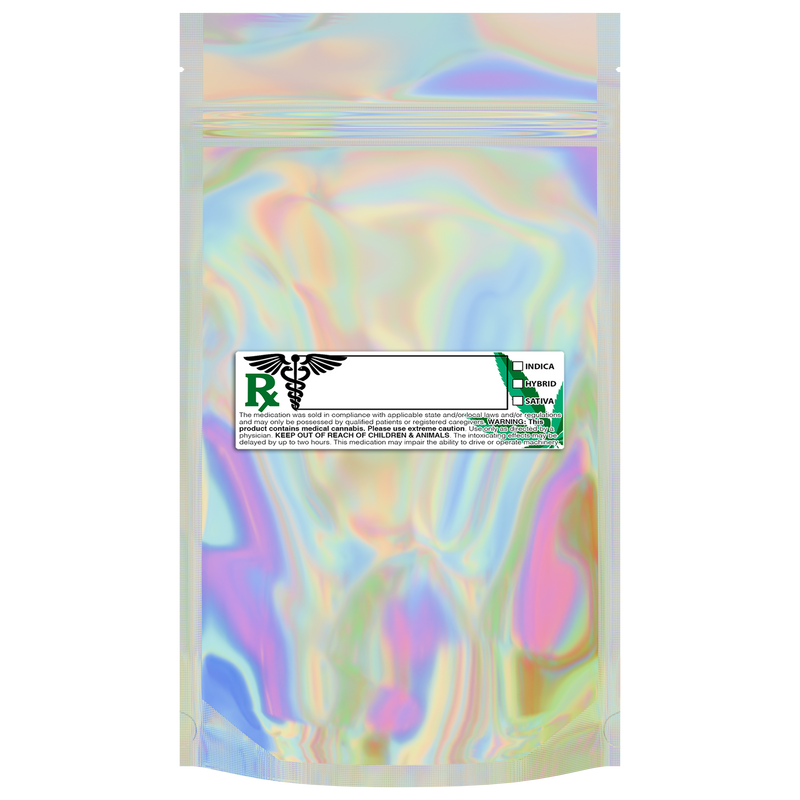 1/2 Ounce Gloss Holographic & Clear Mylar Bags + Labels - (100 qty.)