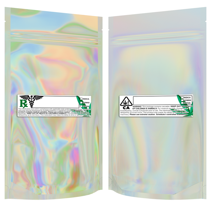 1/2 Ounce Gloss Holographic & Clear Mylar Bags + Labels - (100 qty.)