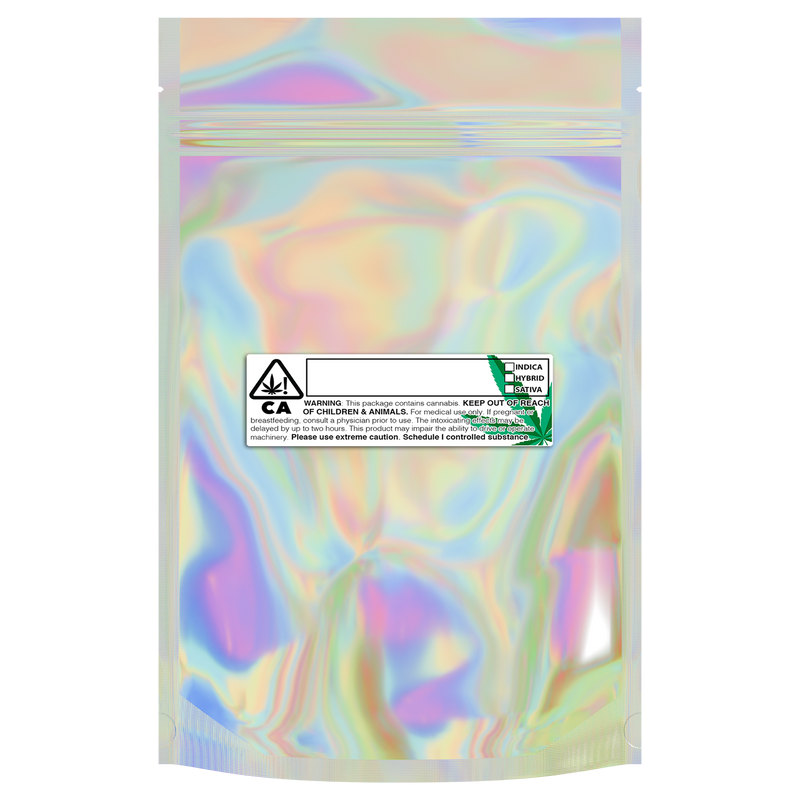 1 Ounce Gloss Holographic & Clear Mylar Bags + Labels - (100 qty.)