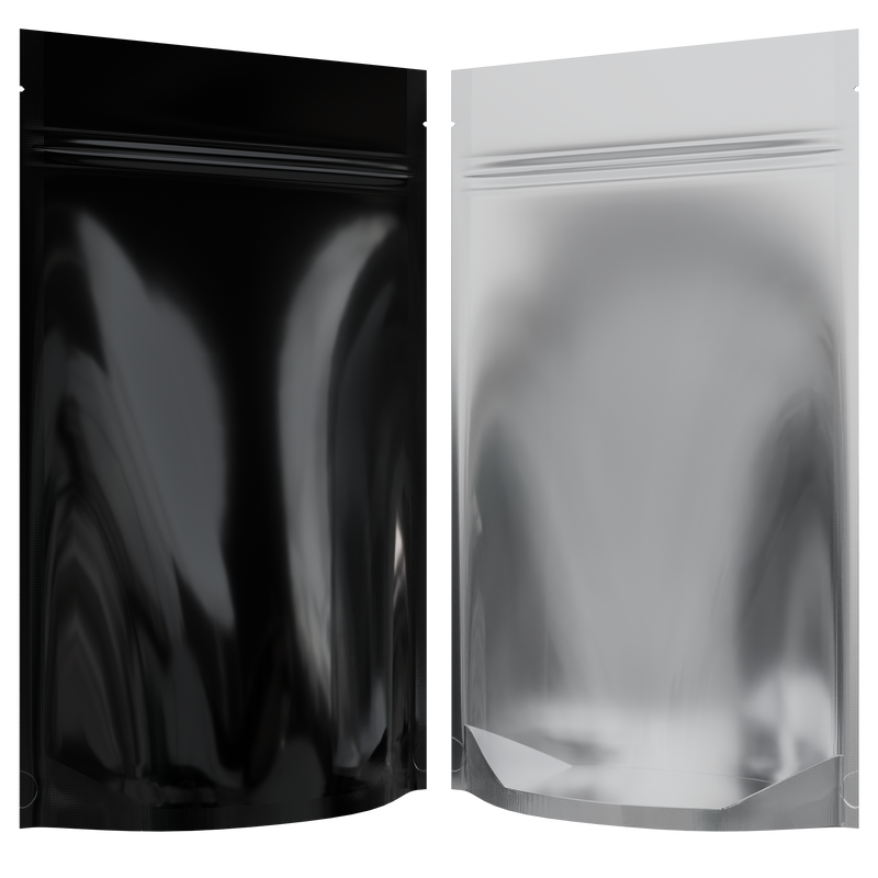 Gloss Black Vista Clear Translucent Transparent Dragon Chewer 14g gram 1/2 ounce smell proof mylar bags by HIGHLOCK. Best thick wholesale bulk dispensary custom child resistant packaging 420 barrier bags tamper evident resealable large food storage near me nearby 5x8x2