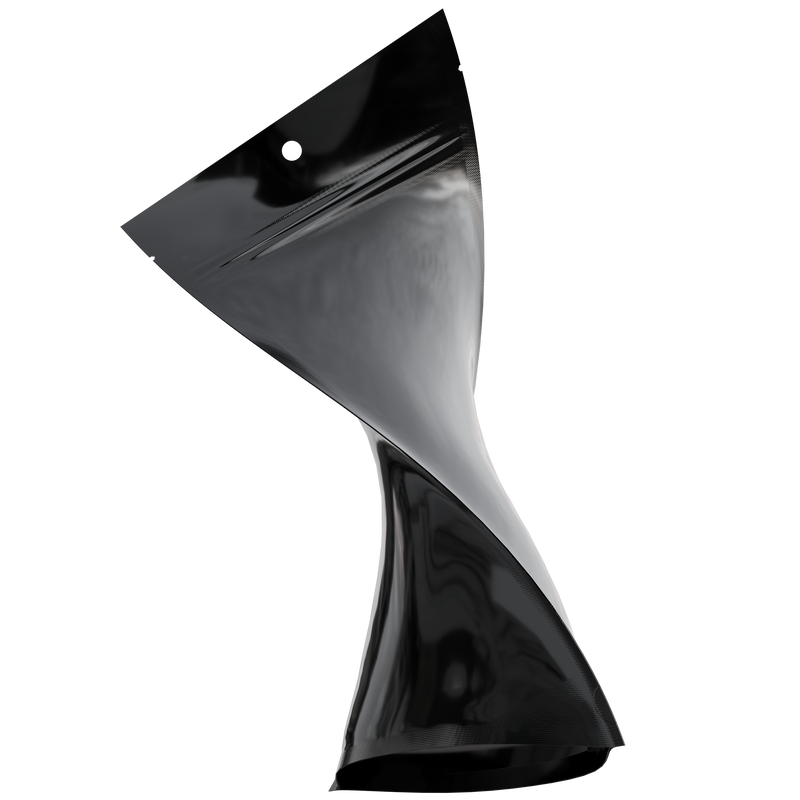 Gloss Black Opaque Dragon Chewer 14g gram 1/2 ounce smell proof mylar bags by HIGHLOCK. Best thick wholesale bulk dispensary custom child resistant packaging 420 barrier bags tamper evident resealable large food storage near me nearby 5x8x2 50 bulk pack hang hole