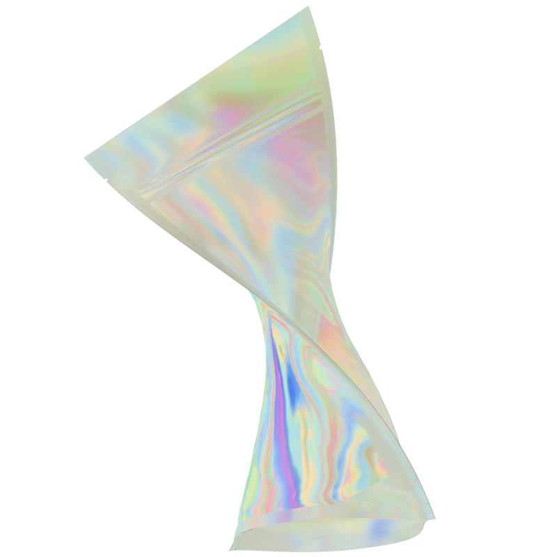 Gloss Holographic Vista Clear Translucent Transparent Dragon Chewer 14g gram 1/2 ounce smell proof mylar bags by HIGHLOCK. Best thick wholesale bulk dispensary custom child resistant packaging 420 barrier bags tamper evident resealable large food storage near me nearby 5x8x2 50 bulk pack