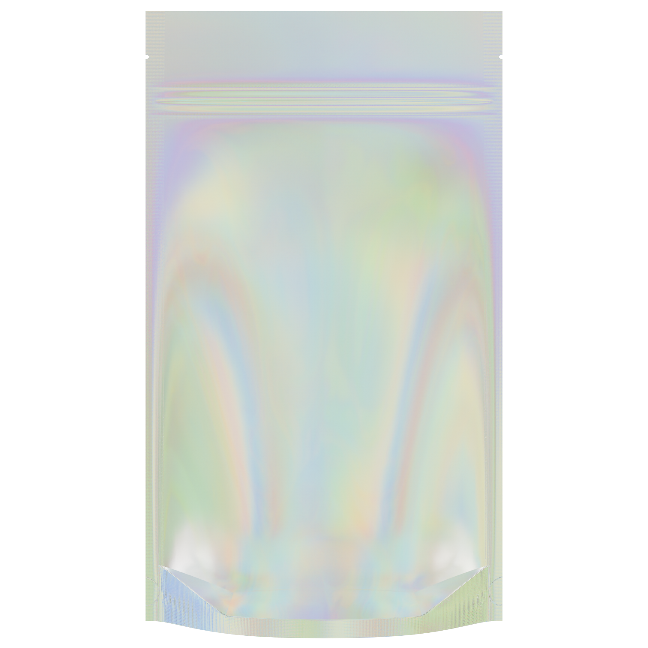 Gloss Holographic Vista Clear Dragon Chewer 14g half .5 ounce smell proof mylar bags by HIGHLOCK. Best thick wholesale bulk dispensary custom child resistant packaging 420 barrier bags tamper evident resealable large food storage heat sealable tear notches 5x8x2 50 bulk pack