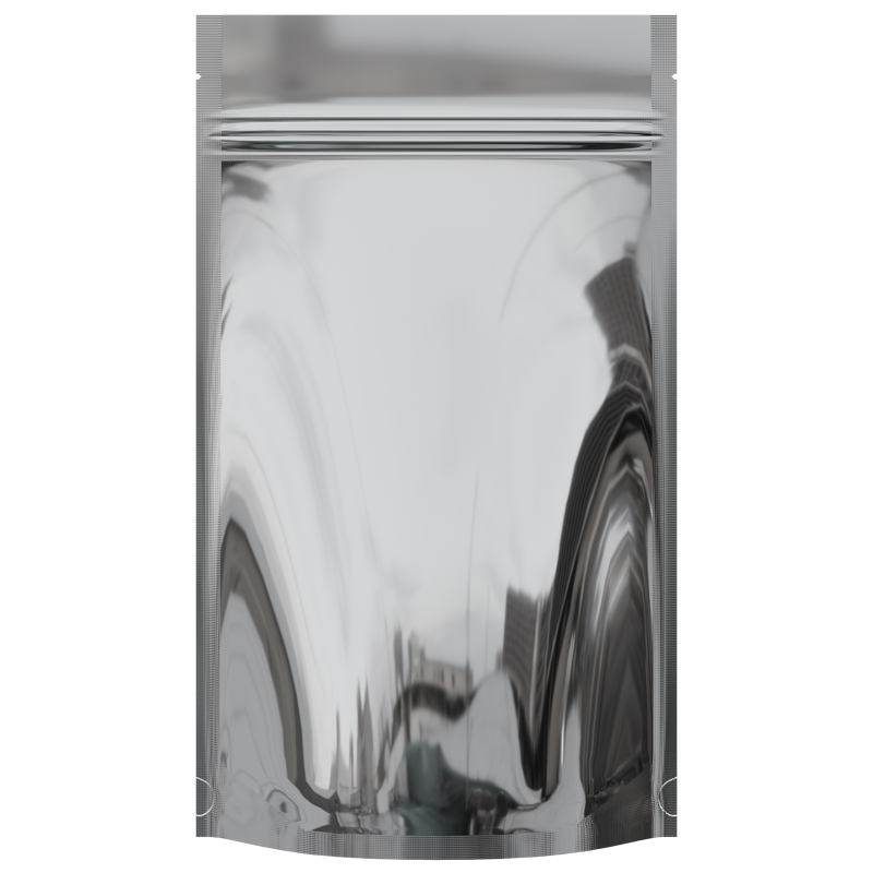 Gloss Silver Foil Metal Vista Clear Dragon Chewer 14g half ounce smell proof mylar bags by HIGHLOCK. Best thick wholesale bulk dispensary custom child resistant packaging 420 barrier bags tamper evident resealable large food storage heat sealable 5x8x2