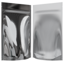 Gloss Silver Foil Metal Metallic Vista Clear Translucent Transparent Dragon Chewer 14g gram 1/2 ounce smell proof mylar bags by HIGHLOCK. Best thick wholesale bulk dispensary custom child resistant packaging 420 barrier bags tamper evident resealable large food storage 5x8x2 50 bulk pack