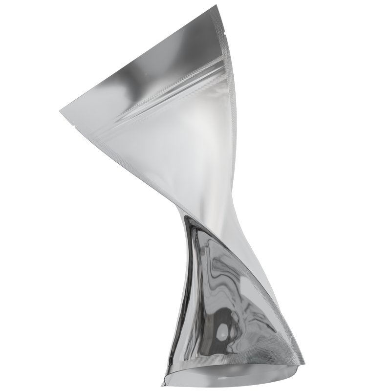 Gloss Silver Foil Metal Metallic Vista Clear Translucent Transparent Dragon Chewer 14g gram 1/2 ounce smell proof mylar bags by HIGHLOCK. Best thick wholesale bulk dispensary custom child resistant packaging 420 barrier bags tamper evident resealable large food storage near me nearby 5x8x2 50 bulk pack
