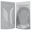 Gloss White Vista Clear Translucent Transparent Dragon Chewer 14g gram 1/2 ounce smell proof mylar bags by HIGHLOCK. Best thick wholesale bulk dispensary custom child resistant packaging 420 barrier bags tamper evident resealable large food storage 5x8x2 50 bulk pack