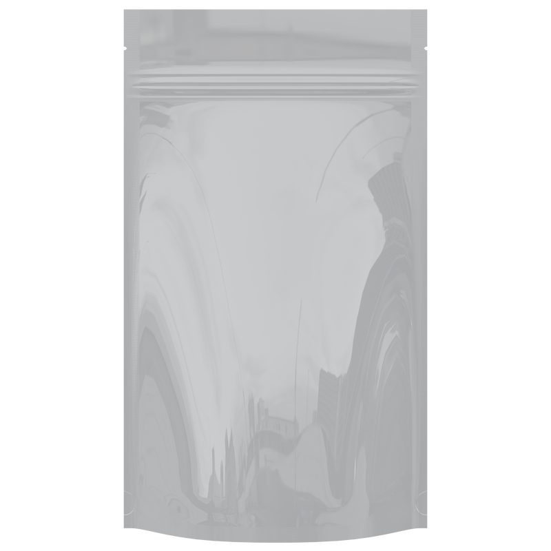Gloss White Opaque Dragon Chewer 14g gram 1/2 ounce smell proof mylar bags by HIGHLOCK. Best thick wholesale bulk dispensary custom child resistant packaging 420 barrier bags tamper evident resealable large food storage baggies 5x8x2