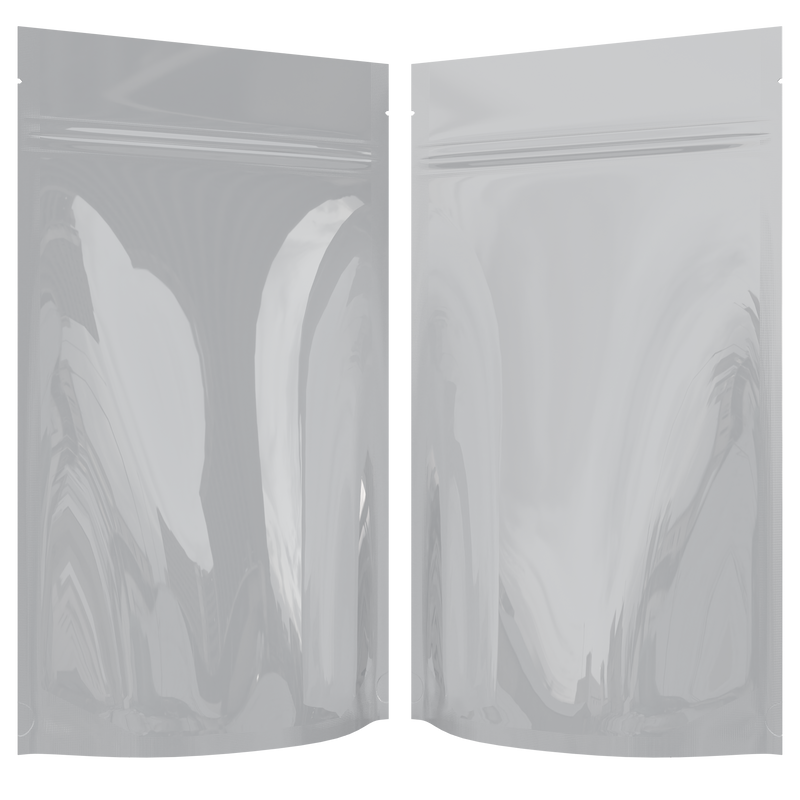 Gloss White Opaque Dragon Chewer 14g gram 1/2 ounce smell proof mylar bags by HIGHLOCK. Best thick wholesale bulk dispensary custom child resistant packaging 420 barrier bags tamper evident resealable large food storage near me nearby 5x8x2