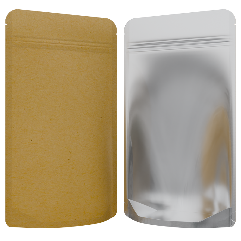 Kraft Paper Vista Clear Translucent Transparent Dragon Chewer 14g gram 1/2 ounce smell proof mylar bags by HIGHLOCK. Best thick wholesale bulk dispensary custom child resistant packaging 420 barrier bags tamper evident resealable large food storage 5x8x2 100 bulk pack