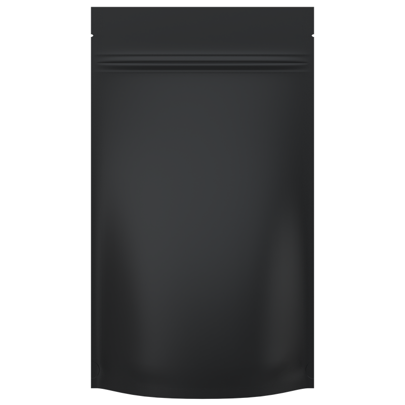 Matte Black Opaque Dragon Chewer 14g gram 1/2 ounce smell proof mylar bags by HIGHLOCK. Best thick wholesale bulk dispensary custom child resistant packaging 420 barrier bags tamper evident resealable large food storage baggies 5x8x2