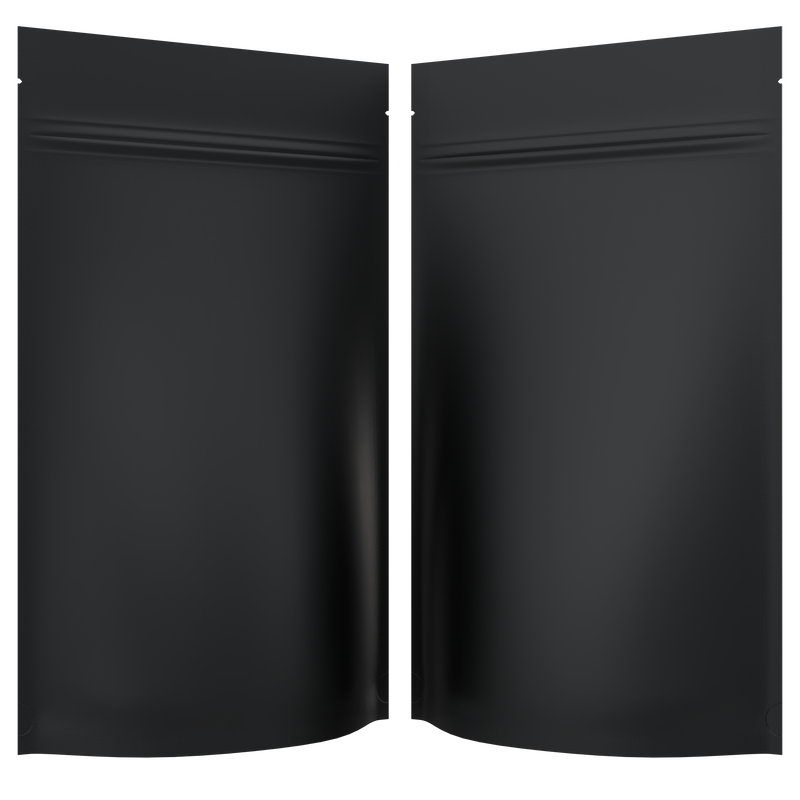 Matte Black Opaque Dragon Chewer 14g gram 1/2 ounce smell proof mylar bags by HIGHLOCK. Best thick wholesale bulk dispensary custom child resistant packaging 420 barrier bags tamper evident resealable large food storage near me nearby 5x8x2