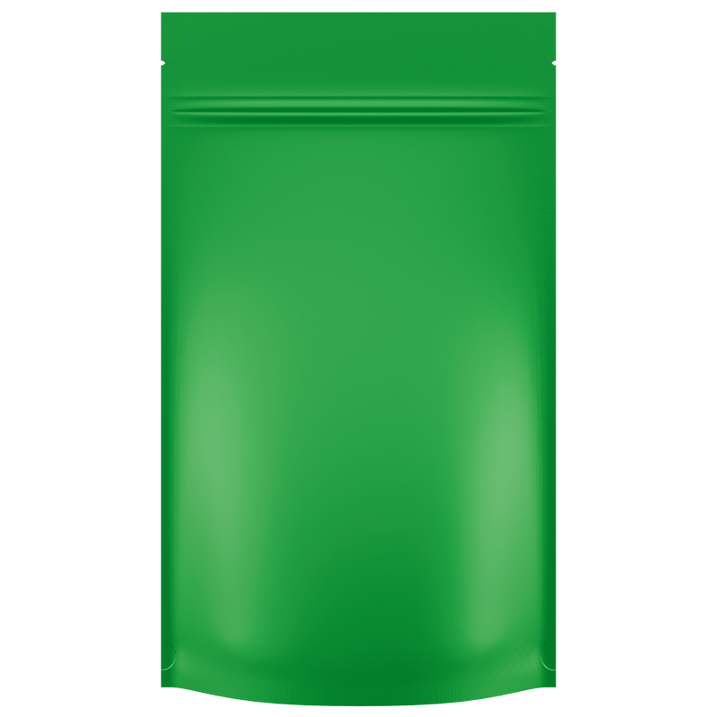 Matte Green Opaque Dragon Chewer 14g gram 1/2 ounce smell proof mylar bags by HIGHLOCK. Best thick wholesale bulk dispensary custom child resistant packaging 420 barrier bags tamper evident resealable large food storage baggies 5x8x2 50 bulk pack